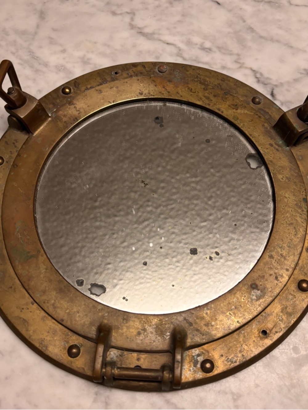 Vintage Brass Porthole Wall Mirror - Antique Brass Finish